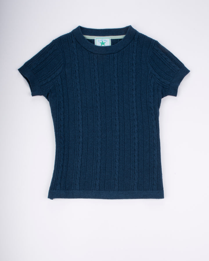 Cable Knit Short Sleeve - Coastal Navy